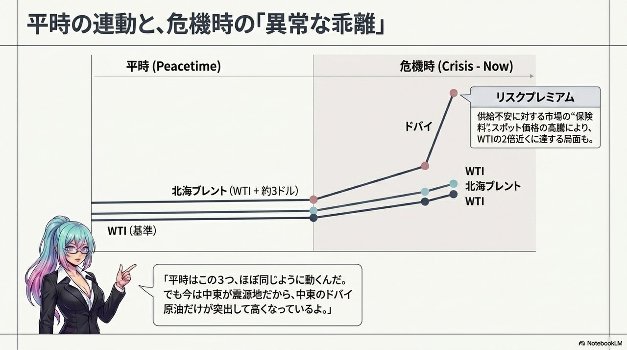 スライド②：平時の3指標の連動と、危機時のドバイ原油の異常な乖離