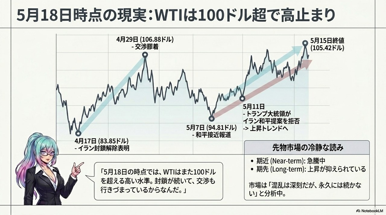 スライド④：5月18日時点のWTI価格推移 ― 100ドル超で高止まり