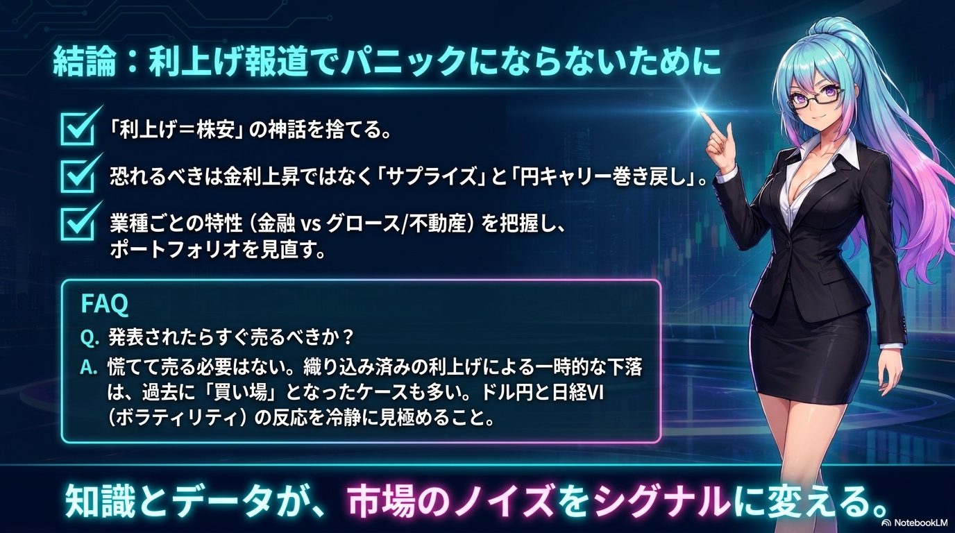 結論 ― 恐れるべきは金利上昇ではなく「サプライズ」と「円キャリー巻き戻し」。知識とデータがノイズをシグナルに変える