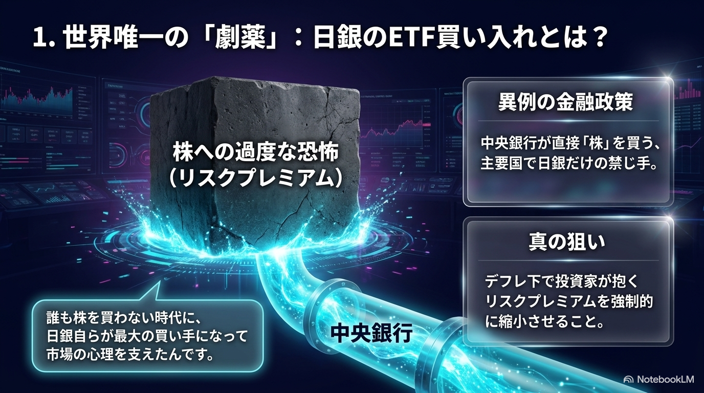 スライド③：世界唯一の「劇薬」 ― 中央銀行が直接「株」を買う、主要国で日銀だけの異例の政策