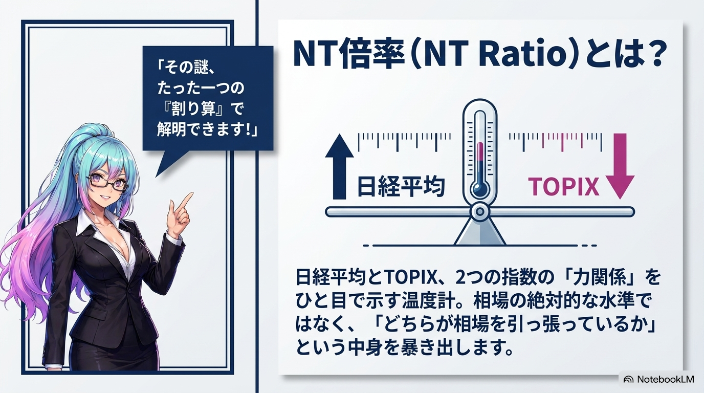 NT倍率とは — 日経平均とTOPIXの力関係をひと目で示す温度計