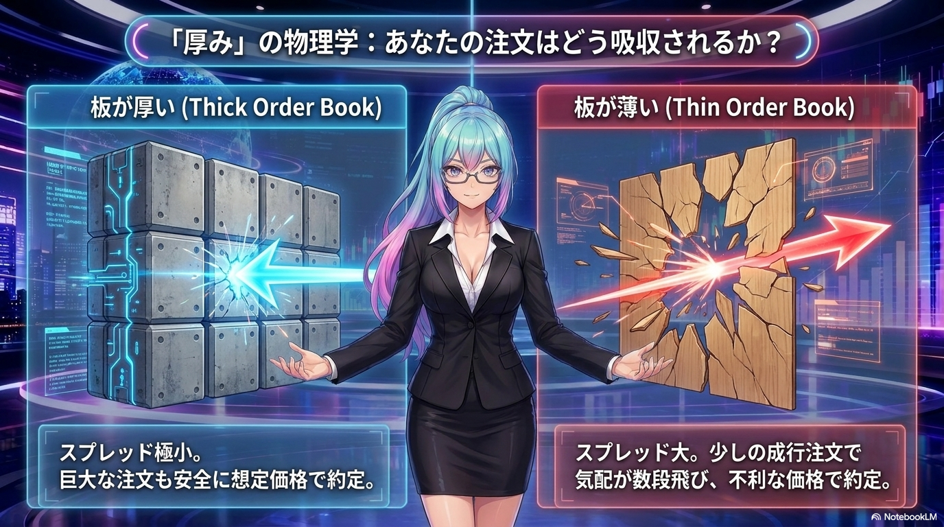 「厚み」の物理学 ― 板が厚い(Thick)と板が薄い(Thin)であなたの注文はどう吸収されるか