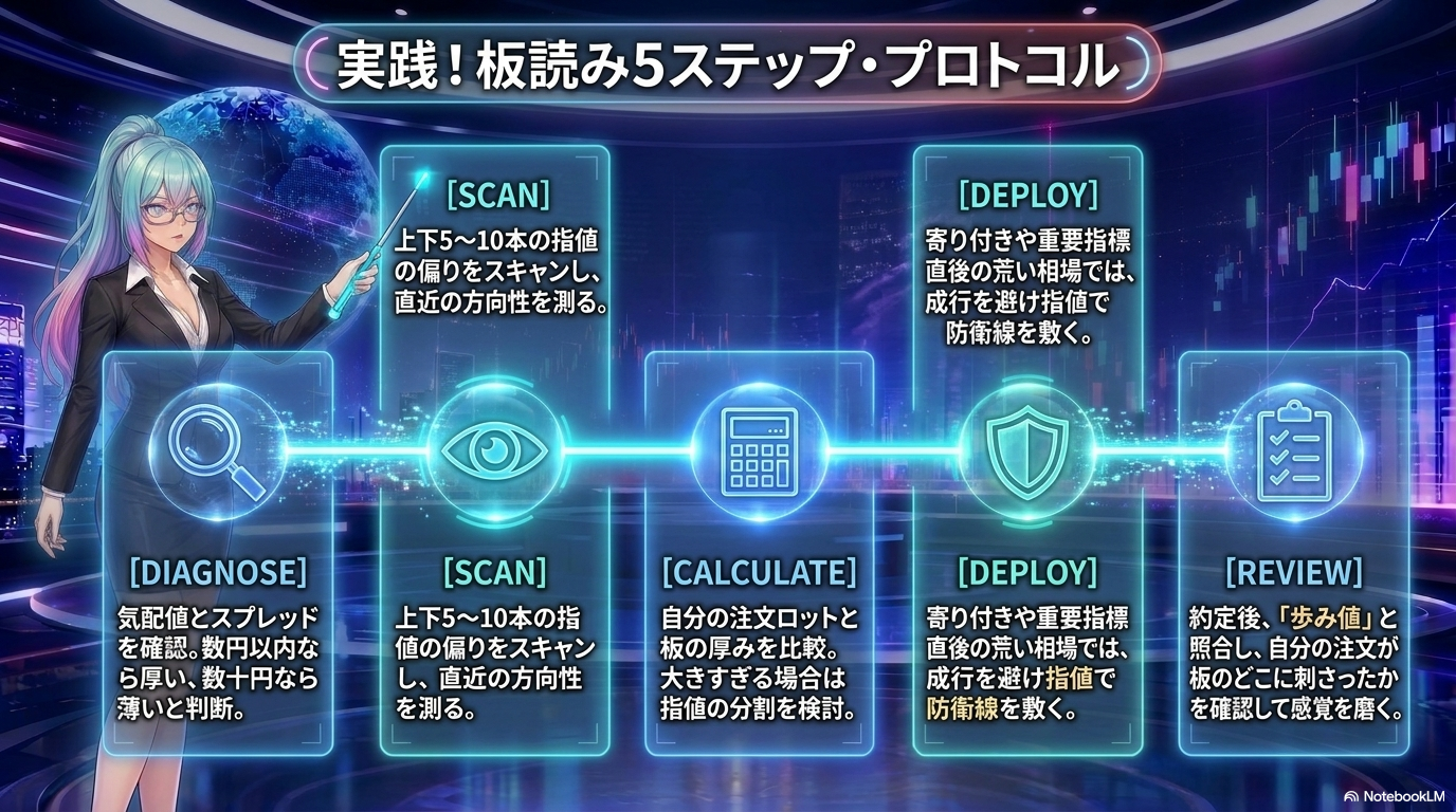 実践！板読み5ステップ・プロトコル ― DIAGNOSE→SCAN→CALCULATE→DEPLOY→REVIEW
