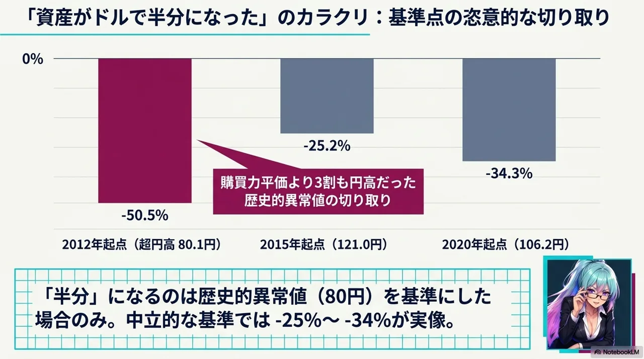 「資産がドルで半分」のカラクリ: 基準点の恣意的な切り取り