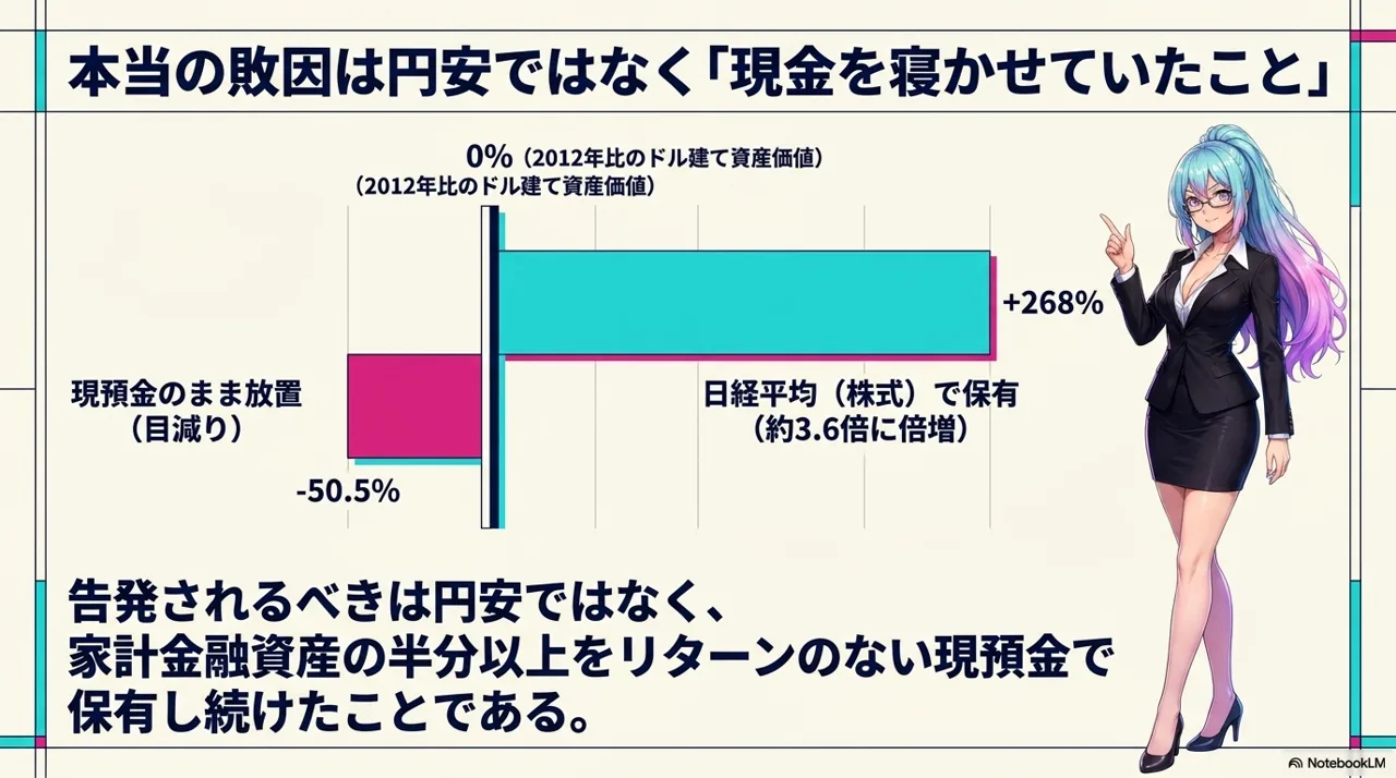 本当の敗因は円安ではなく現金を寝かせていたこと: 株式保有なら+268%