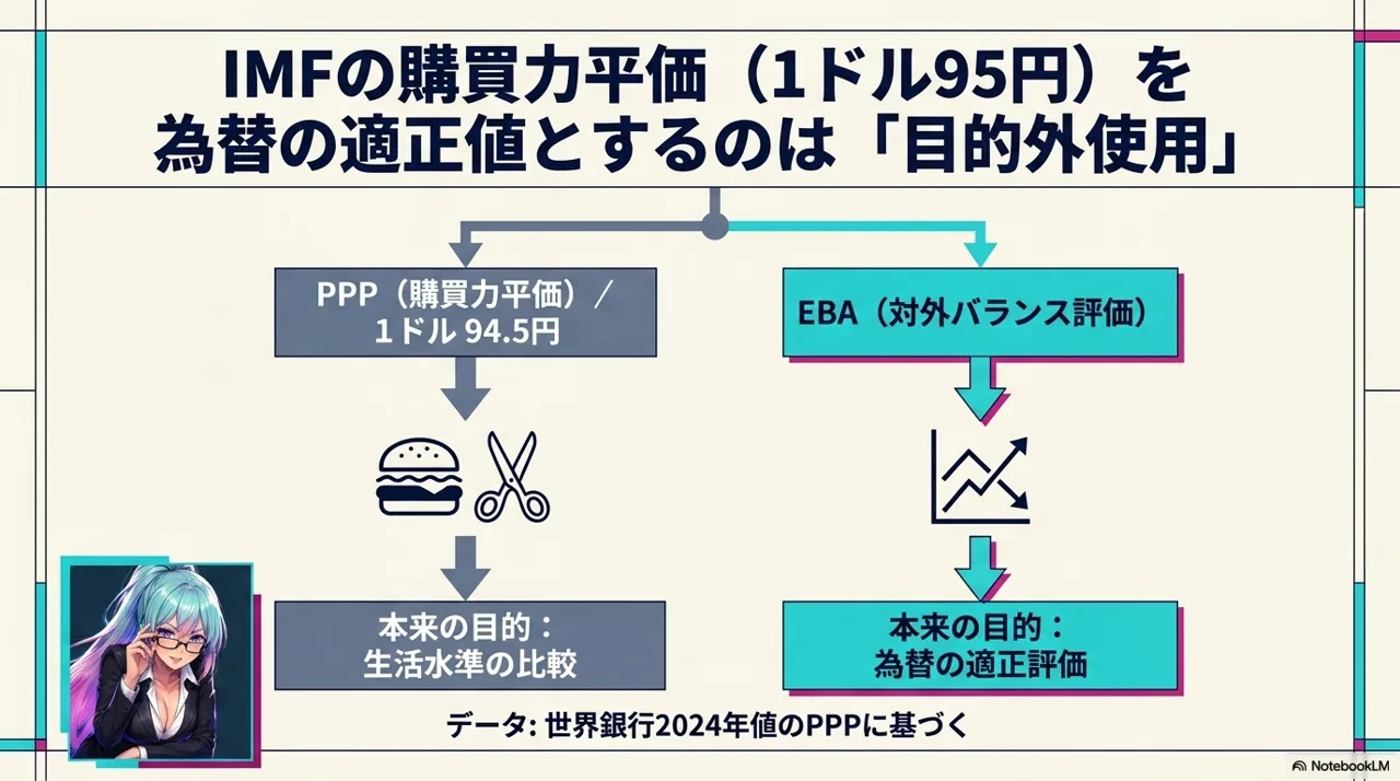 IMF購買力平価(95円)を為替の適正値とするのは目的外使用