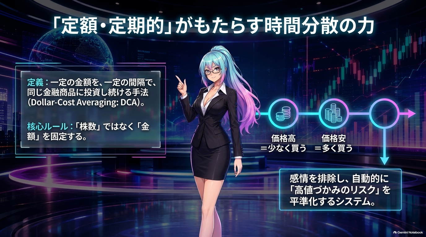 「定額・定期的」がもたらす時間分散の力：ドルコスト平均法の定義と核心ルール