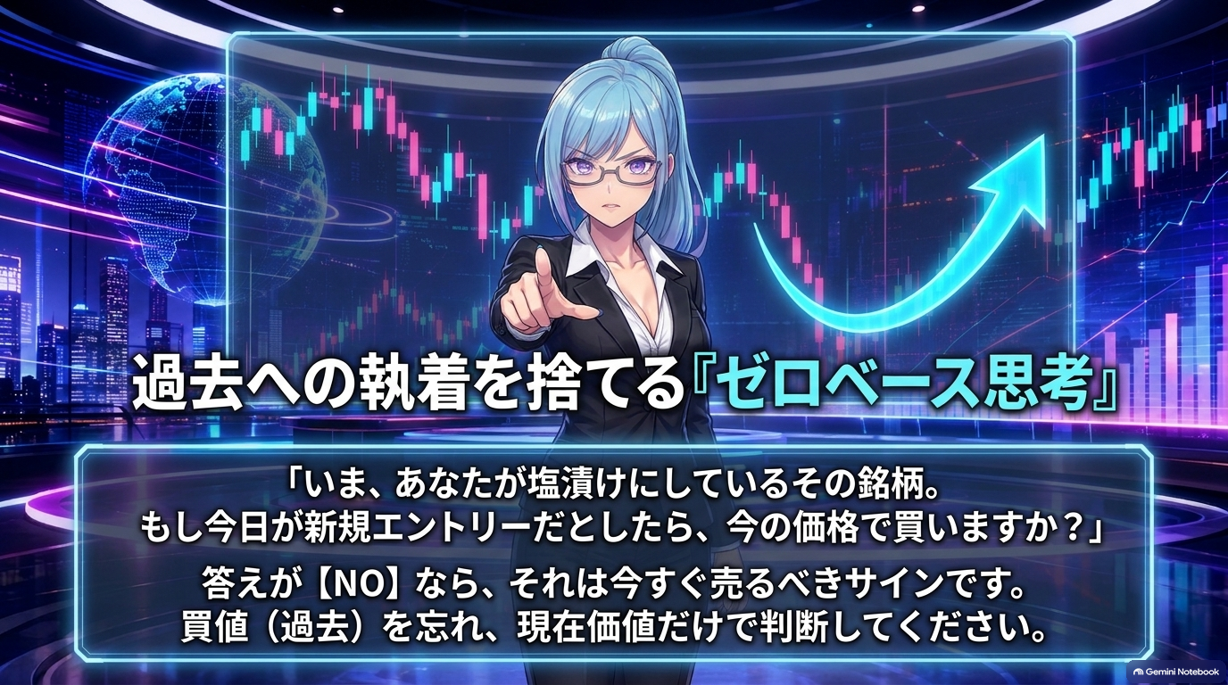 過去への執着を捨てる「ゼロベース思考」：もし今日が新規エントリーだとしたら、今の価格で買いますか？
