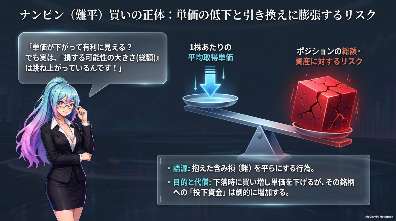 ナンピン（難平）買いの正体：単価の低下と引き換えに膨張するリスク